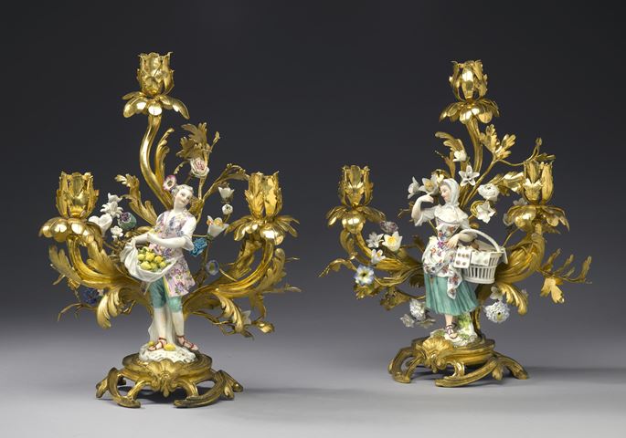 Johann Joachim Kaendler - Two figures of the series of the &quot;Cris de Paris&quot;  mounted as three-branch candelabra | MasterArt